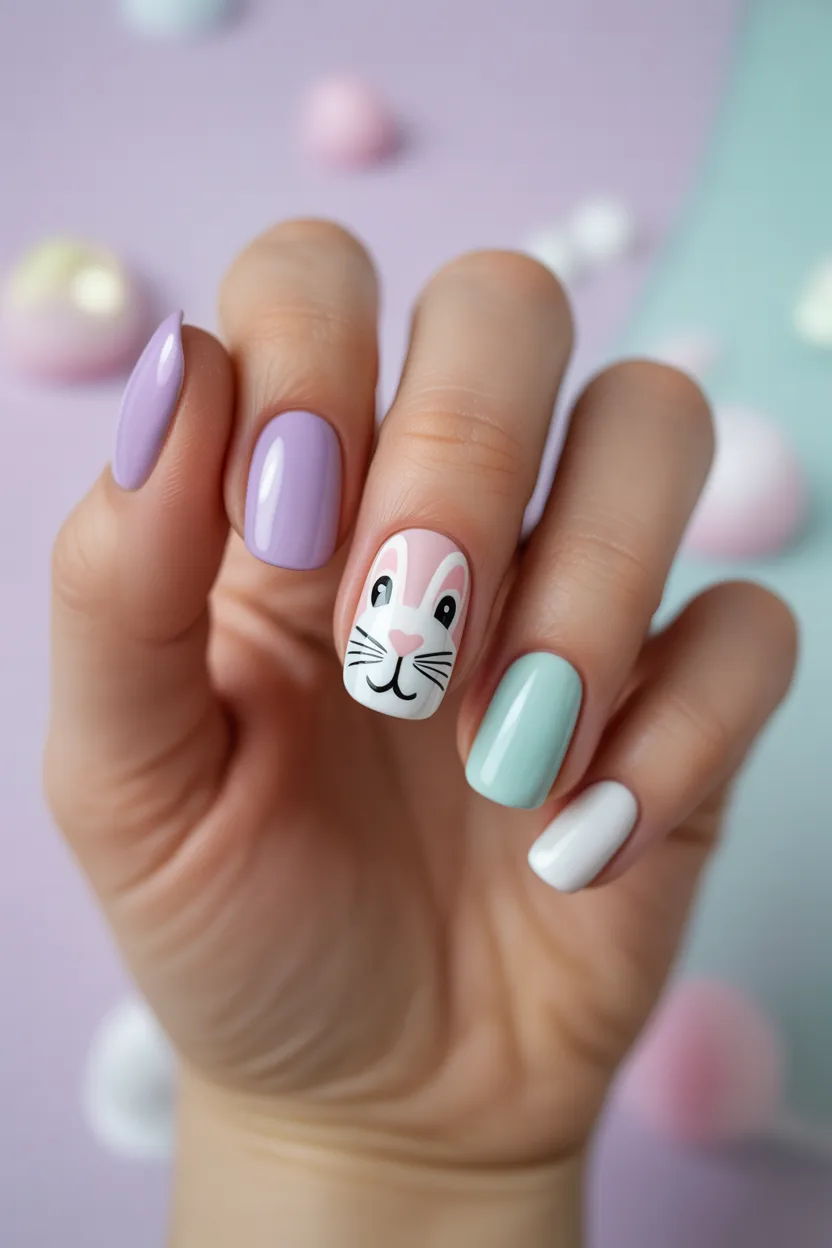 2. Bunny Face Accent Nail