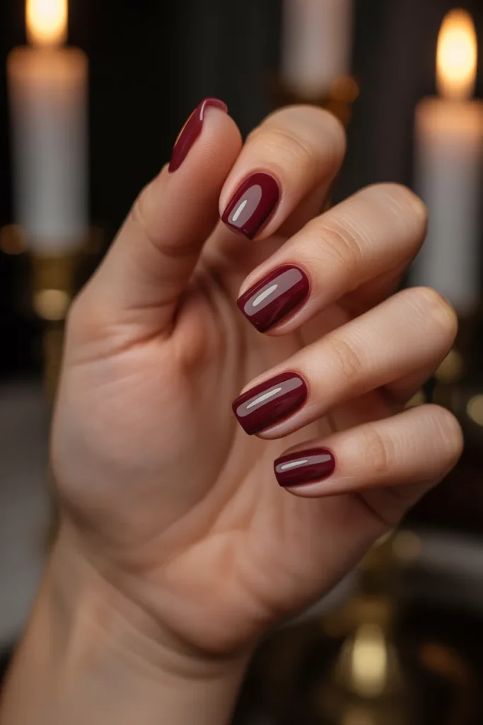 2. Deep Burgundy Red Square Nails
