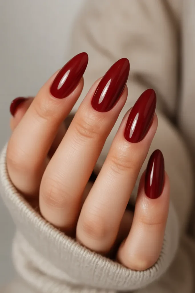 2. Deep Cherry Red Almond Nails