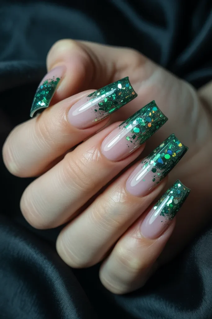 2. Green Glitter Ombre Nails