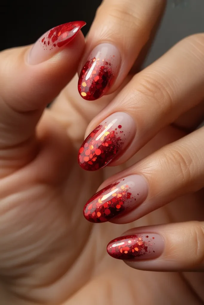 2. Red Glitter Ombre Nails