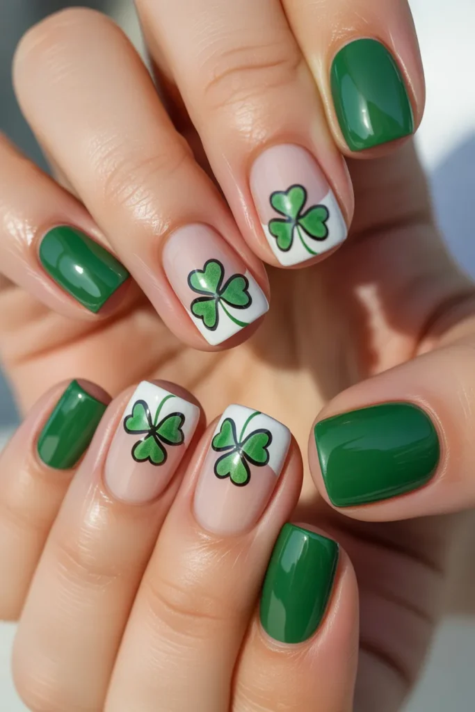 2. Shamrock Nail Art on White Base