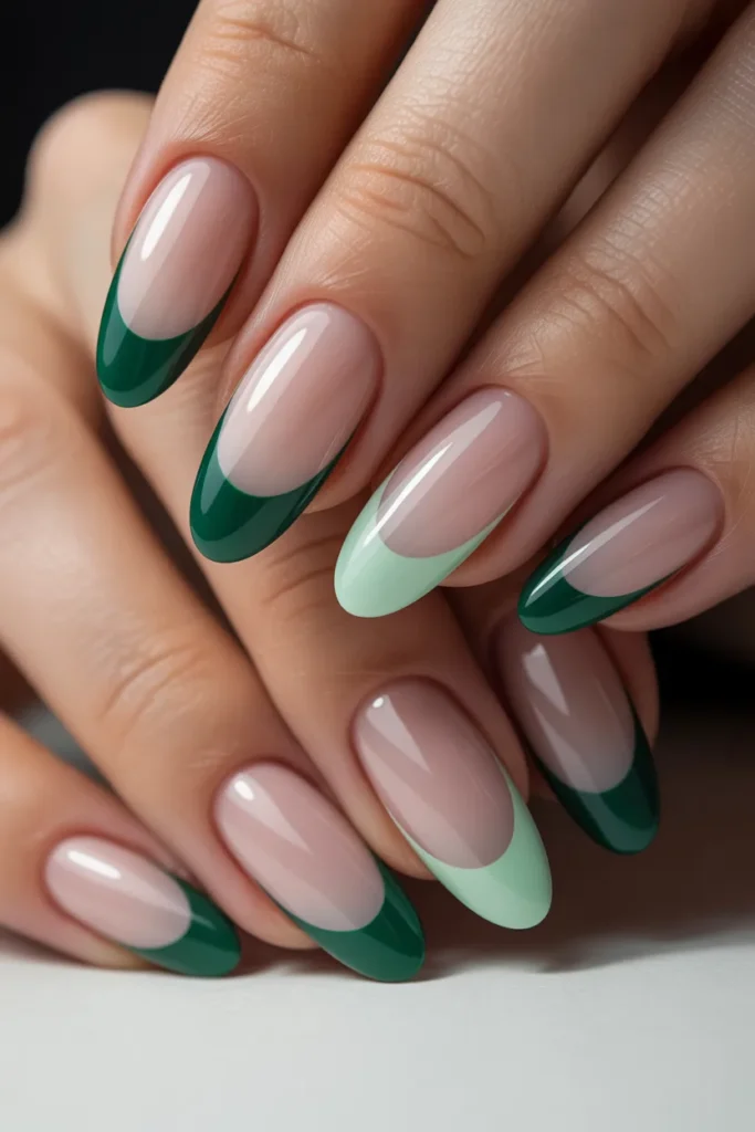 20. Dual Tone Green French Tips — Emerald Mint