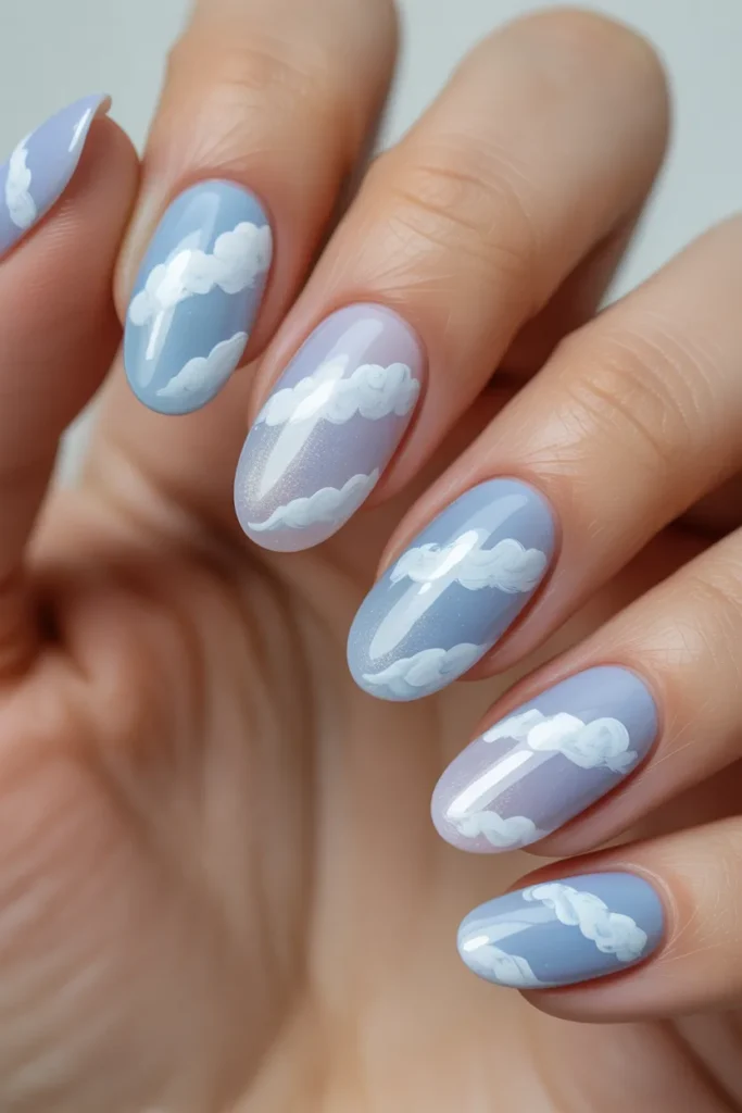 20. Pastel Blue and White Cloud Nails