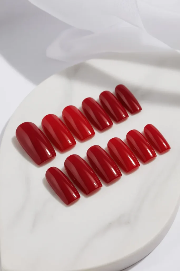 20. Red Gel Press On Nails Coffin