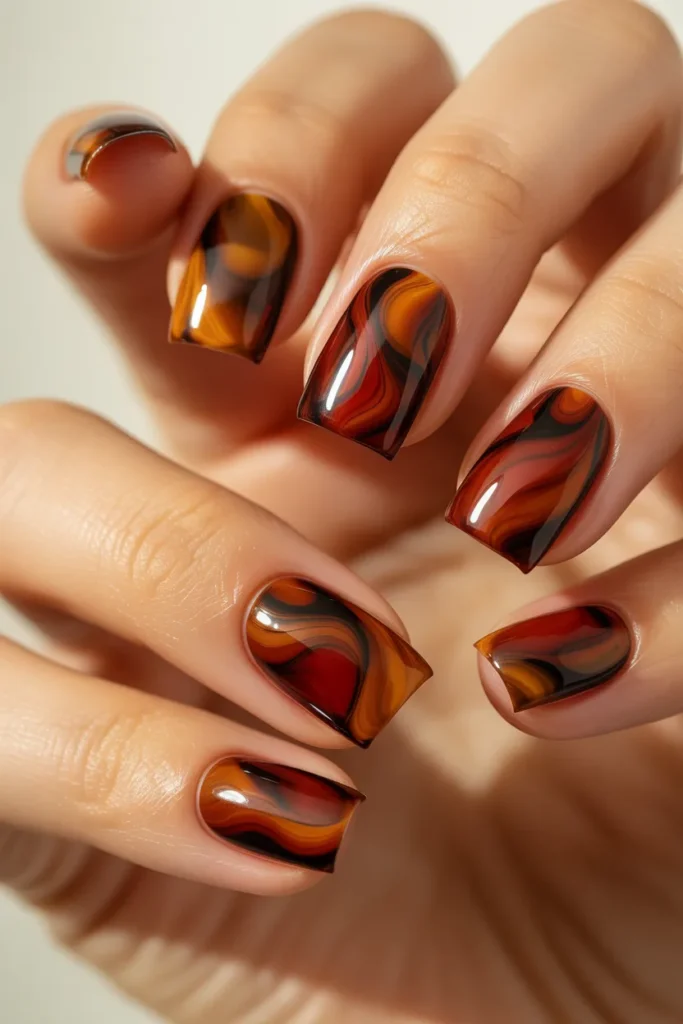 20. Red Tortoiseshell Square Acrylic Nails