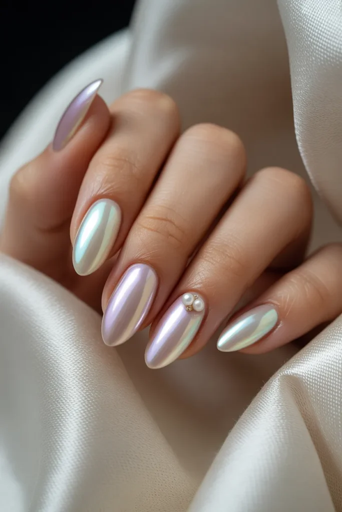 20. Spring Nail Trends — Iridescent Pearl Nails