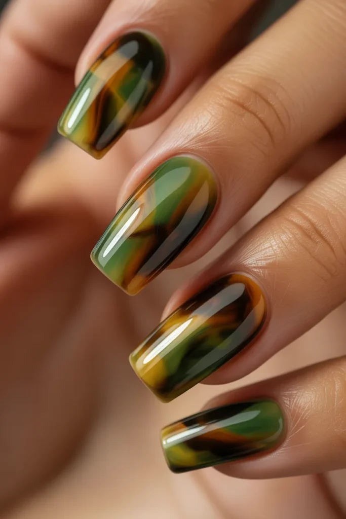 21 Green Tortoiseshell Nails