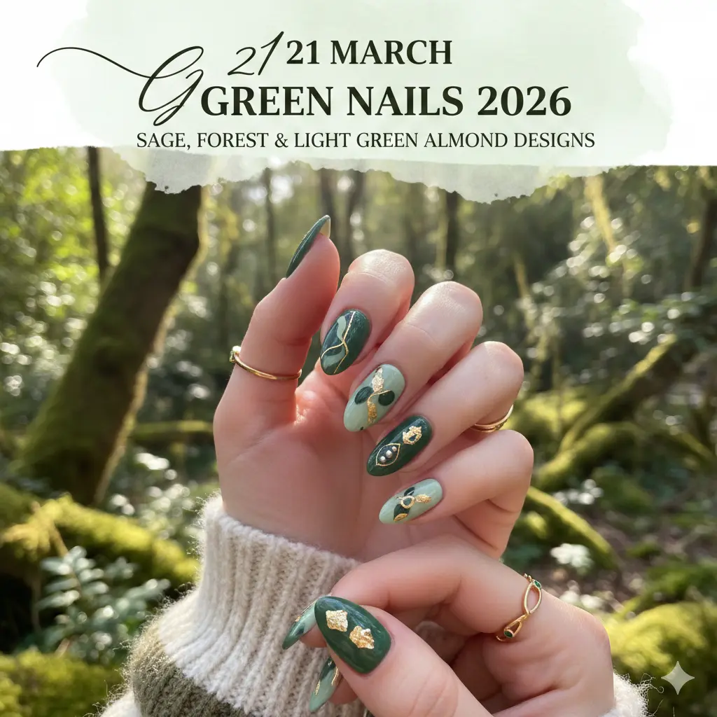 21 March Green Nails 2026 – Sage Forest Light Green Almond Designs