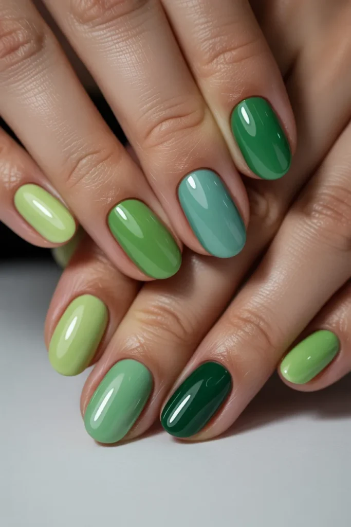 21. Gradient Pastel Green Gel Nails — Full Set