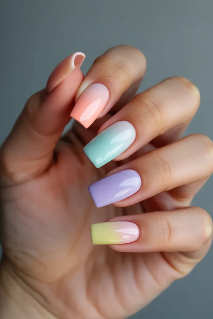 21. Pastel Gradient Multicolour Spring Nails