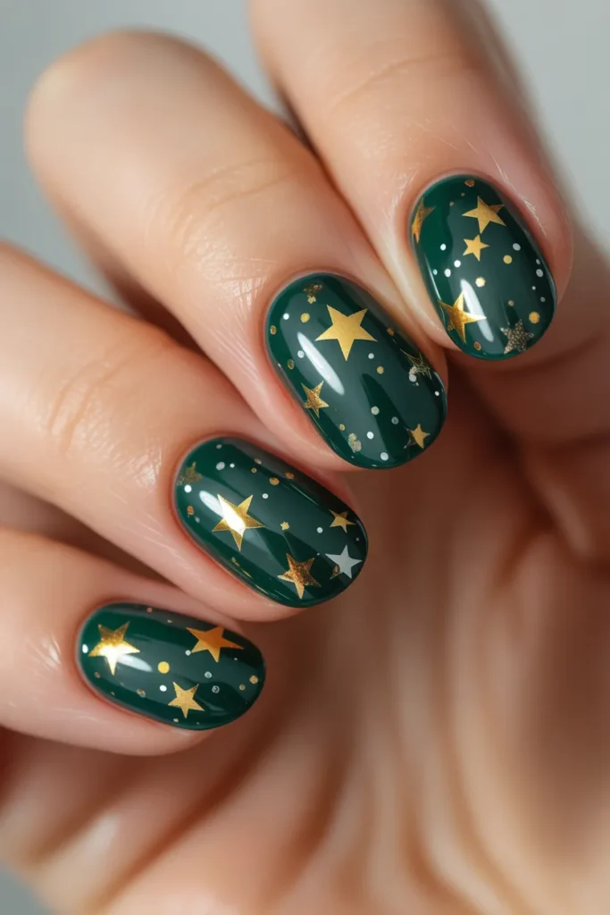 22. Green Star Glitter Press On Acrylic Style Nails