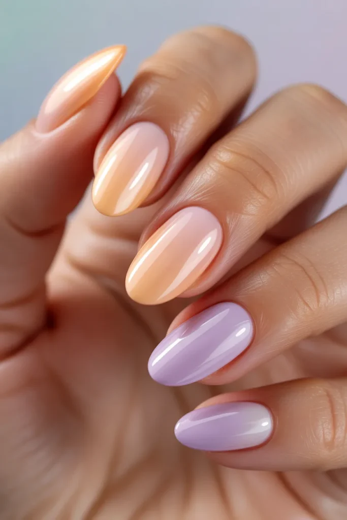 23. Acrylic Short Almond Spring Nails — Pastel Ombre