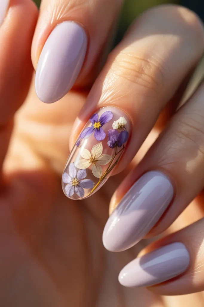 24. Accent Nails — Lavender with Pressed Botanicals