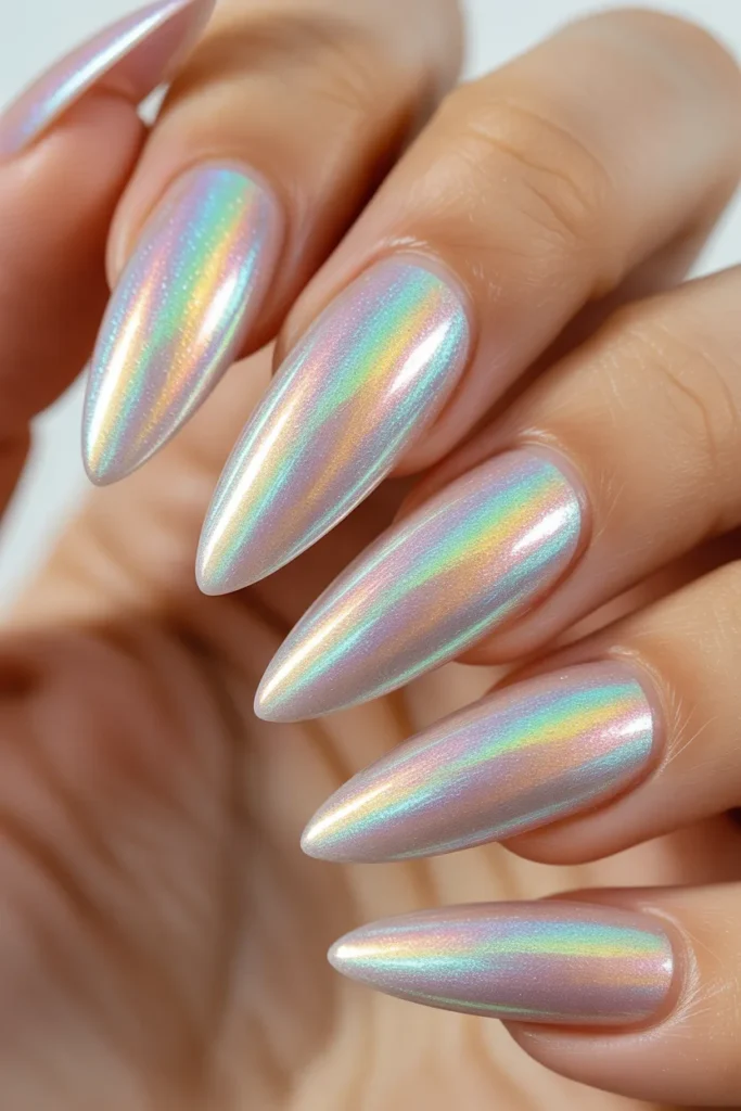 24. Holographic Pastel Spring Nails
