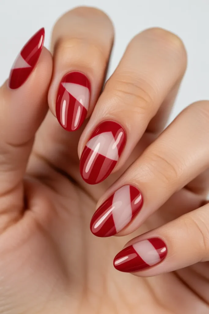 24. Red Negative Space Nails