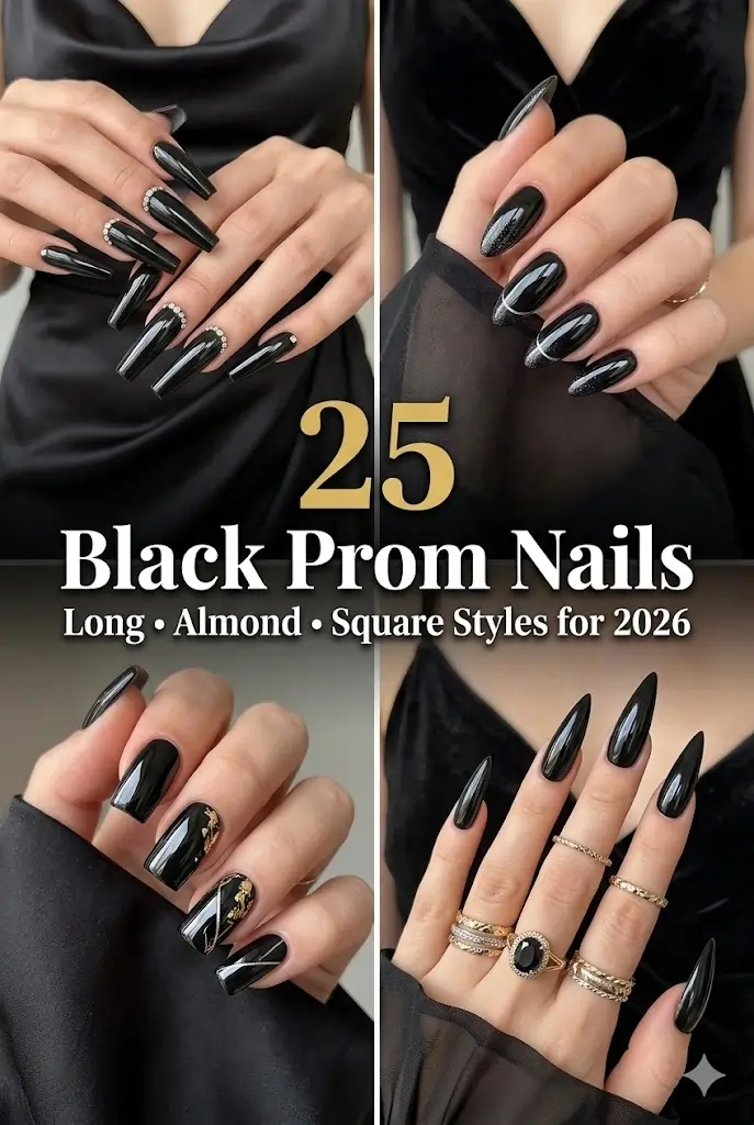 25 Black Prom Nails Long Almond Square Styles for 2026 1