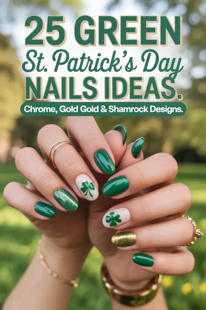 25 Green St. Patricks Day Nails Ideas Chrome Gold Shamrock Designs