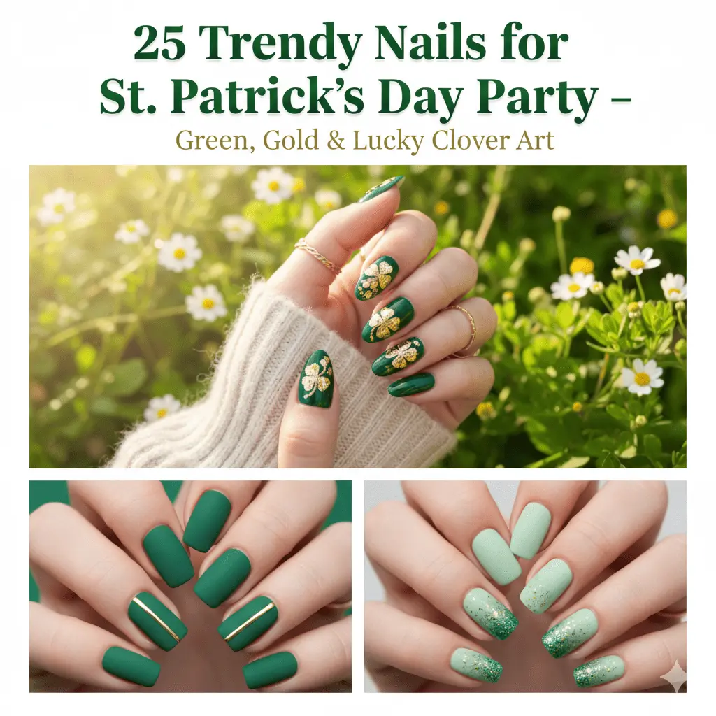 25 Trendy Nails for St Patricks Day Party – Green Gold Lucky Clover Art