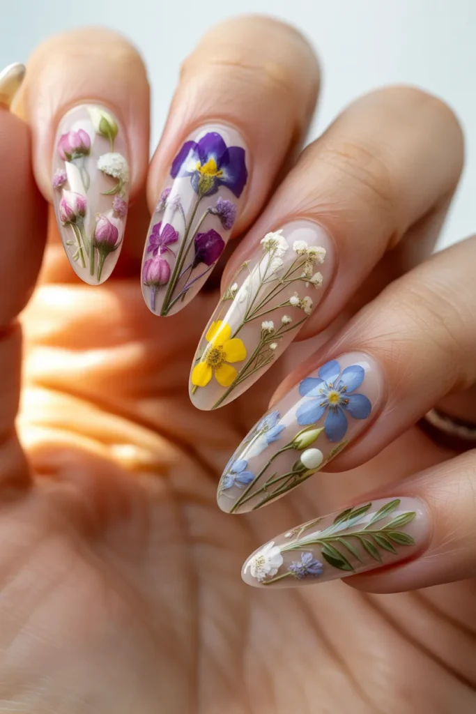 25. Classy Nails Flower Design — Pressed Garden Botanicals Maximalist