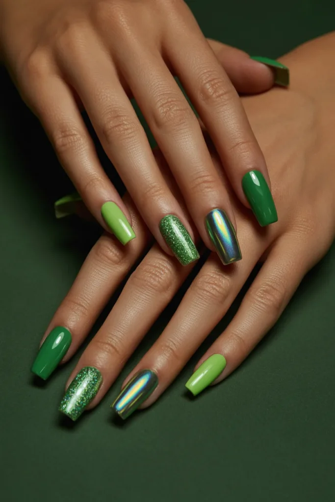 25. Full Green Gel Set — Mix of Textures and Finishes