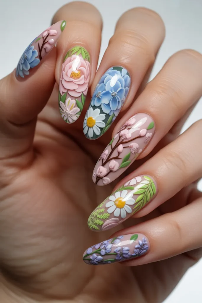 26. Creative Nails — Full Bloom Maximalist Spring Nails