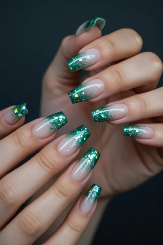 3 Green Glitter Ombre Party Nails