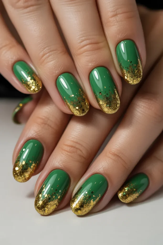 3. Gold Glitter Gradient on Green Base