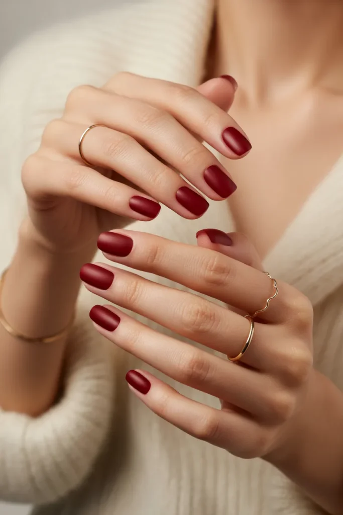 3. Matte Deep Cherry Red Winter Nails