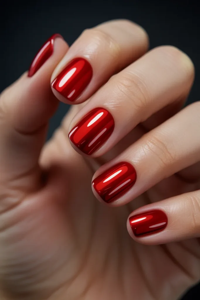 3. Red Chrome Mirror Nails