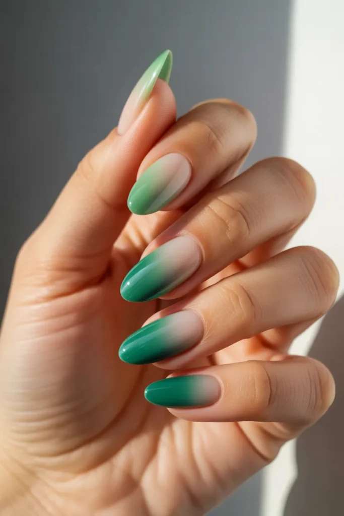 3️⃣ Green Ombre Almond Fade
