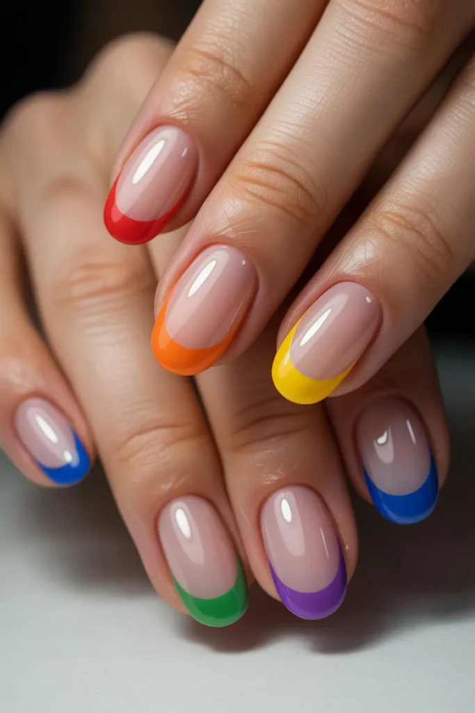 4 Rainbow French Tip Nails