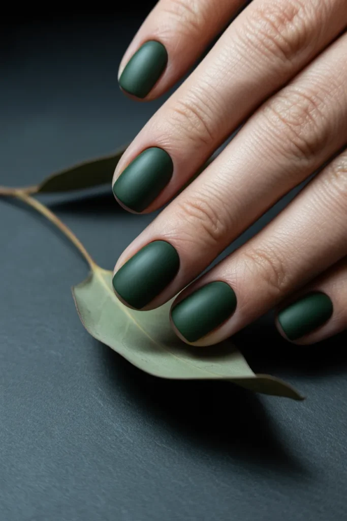 4. Dark Green Matte Nails