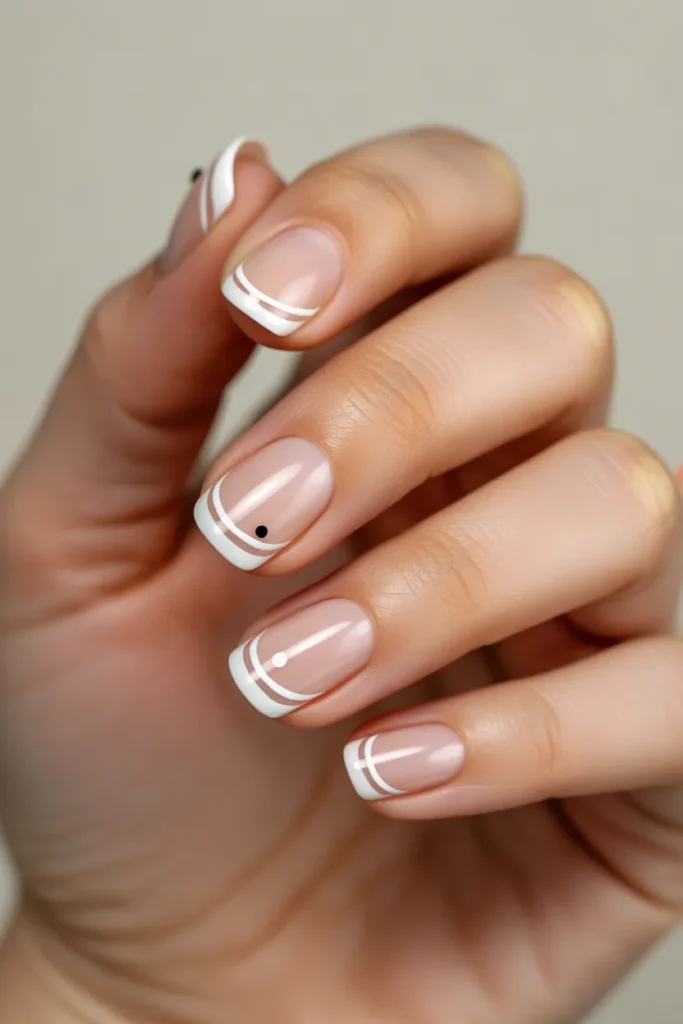 4. Double French Tip With Dot Accent