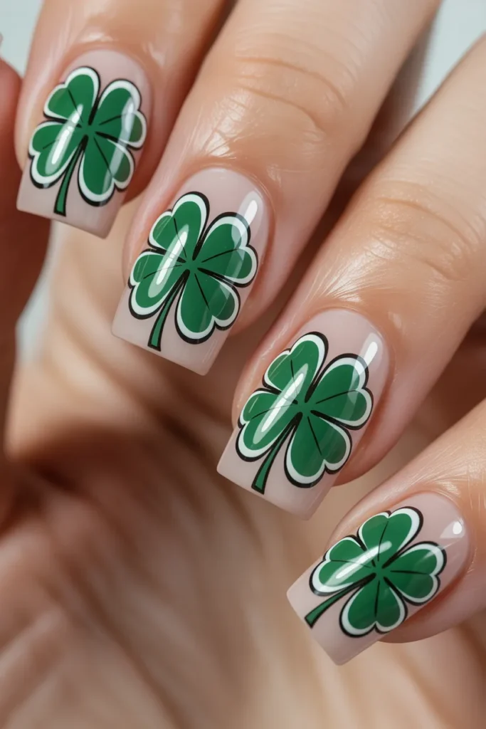 4. Lucky Clover Coffin Acrylic Nails