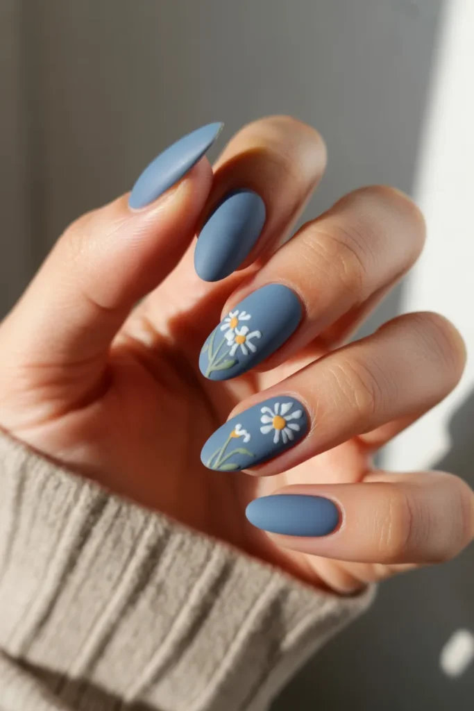 4. Matte Denim Blue With Wildflowers