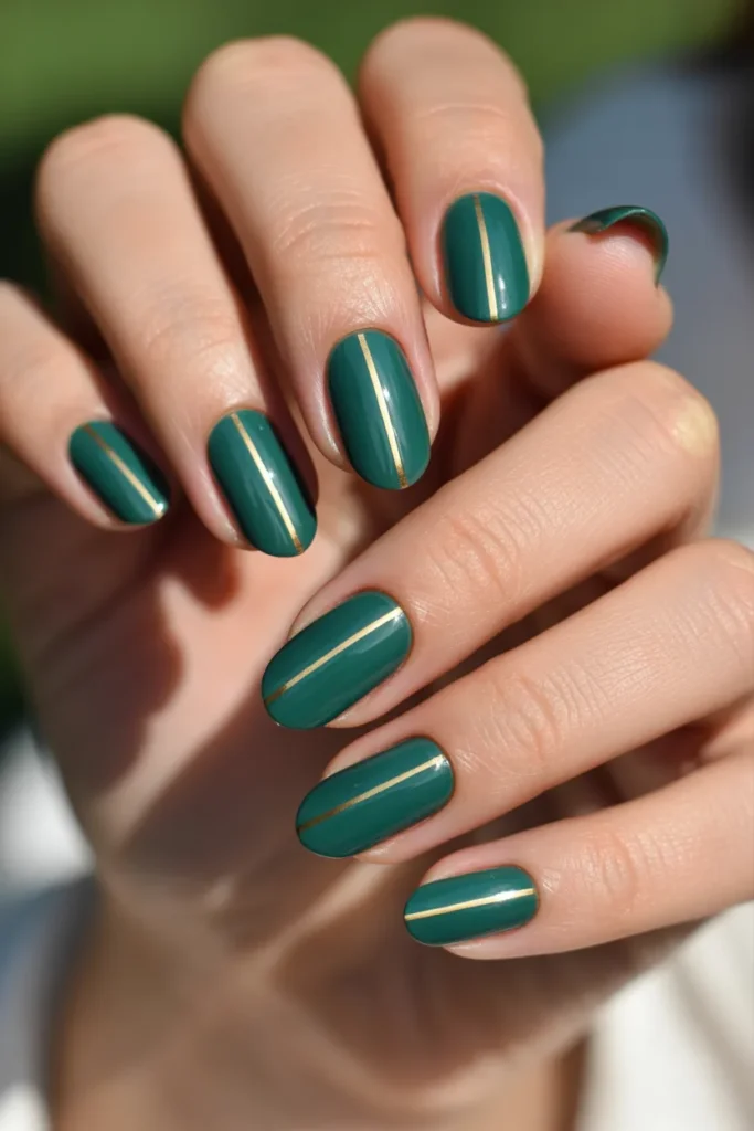 4️⃣ Gold Stripe Accent Almond