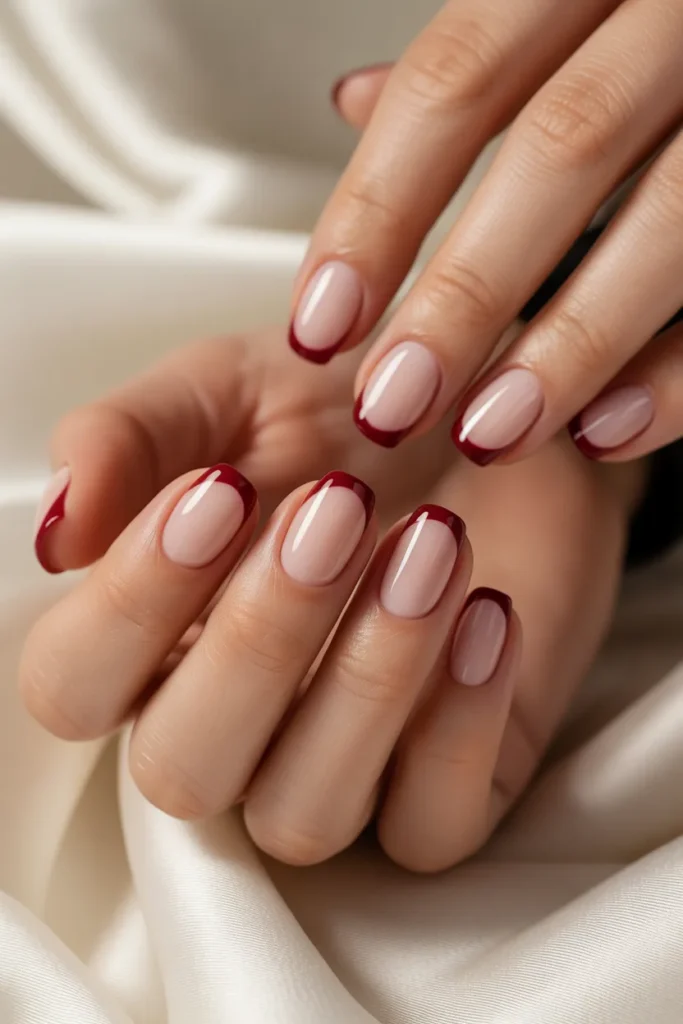 5. Deep Cherry Red French Tip Nails