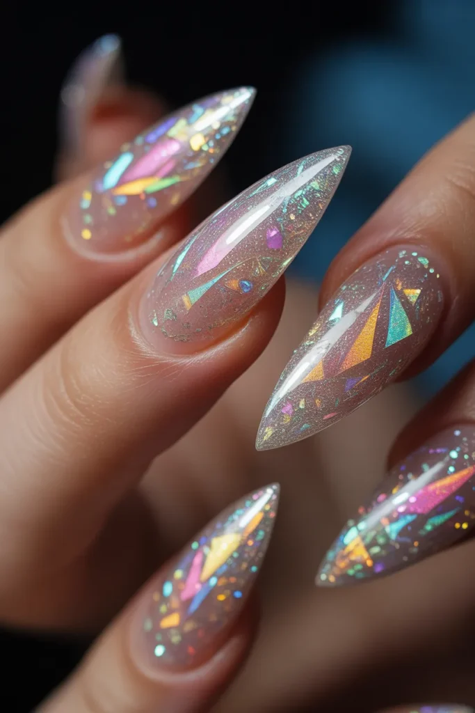 5. Holographic Glitter Stiletto Nails
