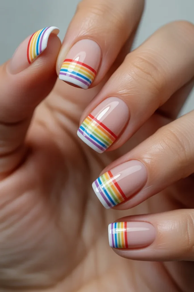 5. Rainbow Striped Acrylic Nails