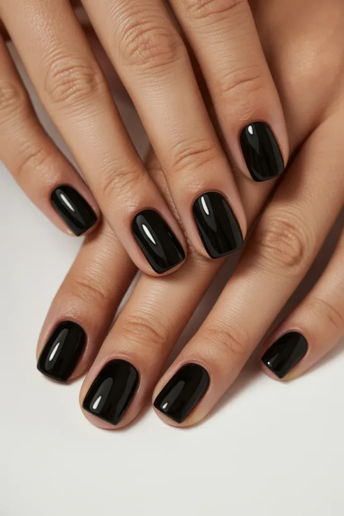 5. Simple Black Square Nails with Glossy Finish