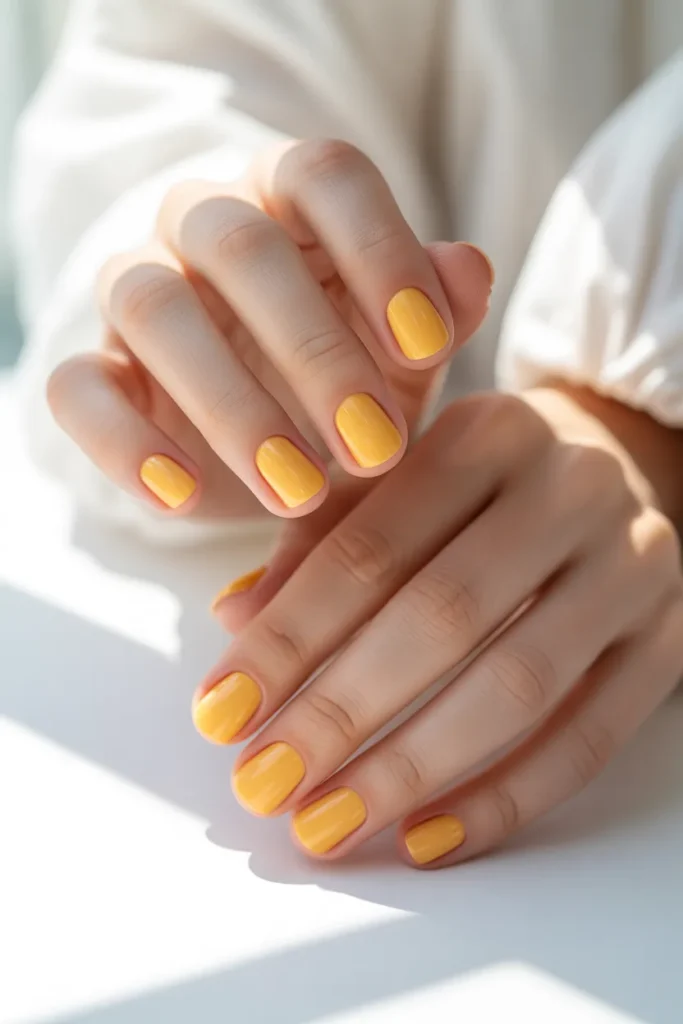 6. Butter Yellow Short Nails
