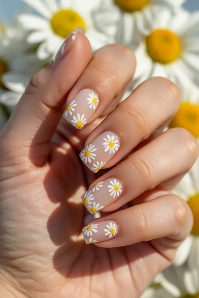 6. Easy Flower Nails Design — Daisy Tips