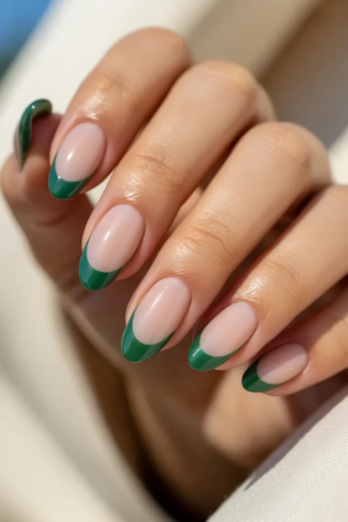 6. Green French Tip Nails