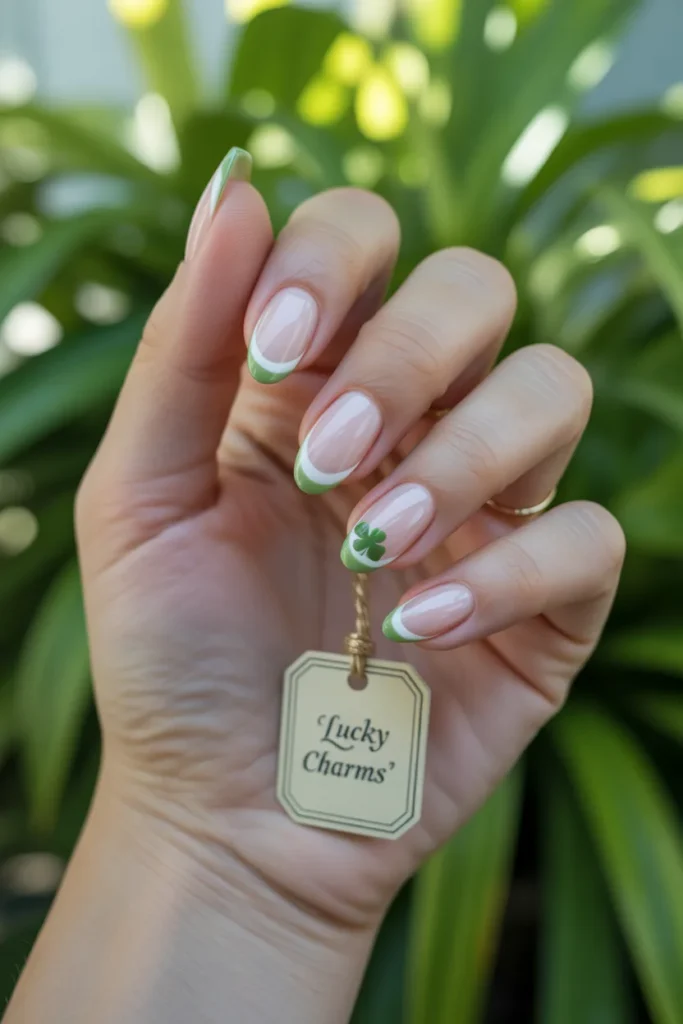 6️⃣ French Tip with Shamrock Detail