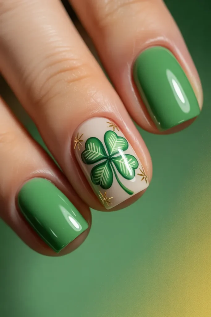 7. Clover Nails — Lucky Four Leaf Design