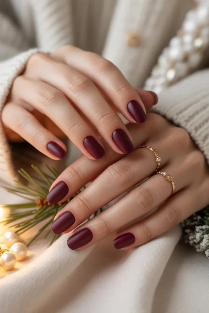 7. Matte Wine Nails with Modern Sophistication