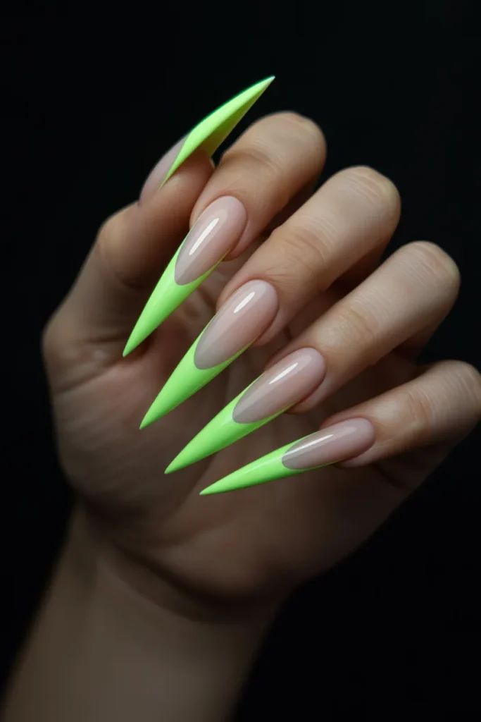 7. Neon Green French Tip Acrylic Nails