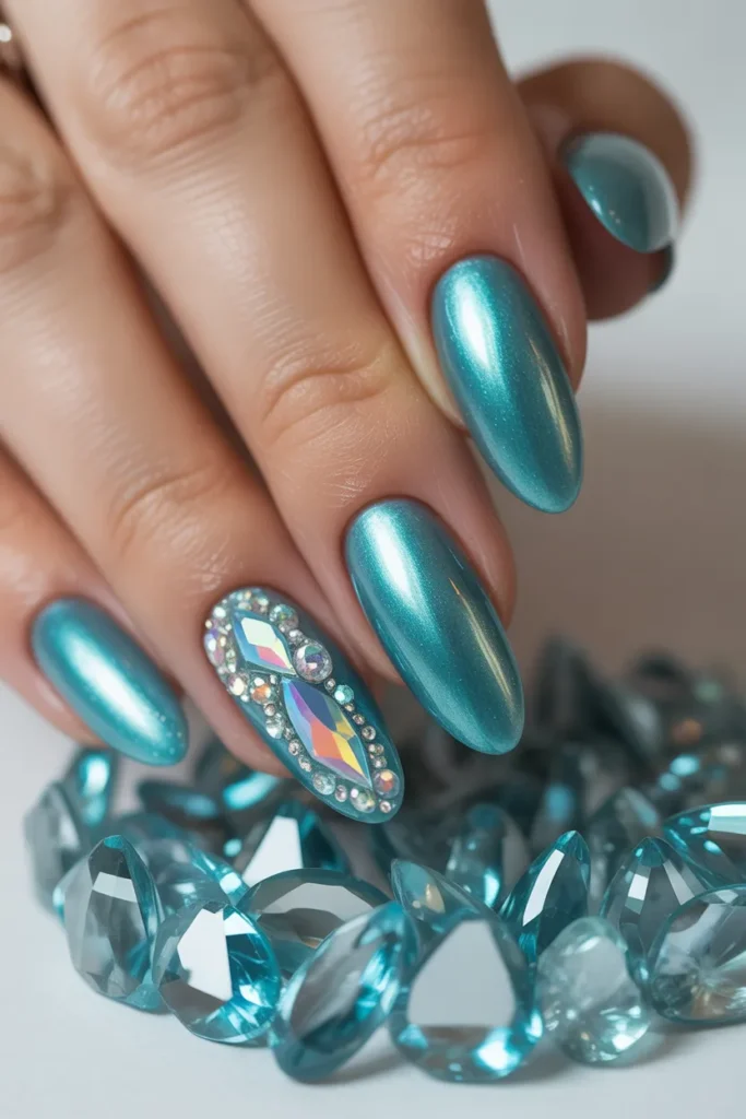 8. Aquamarine Birthstone Nails