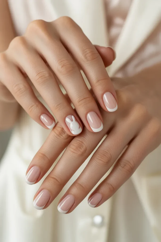 8. French Tips With Bunny Accent